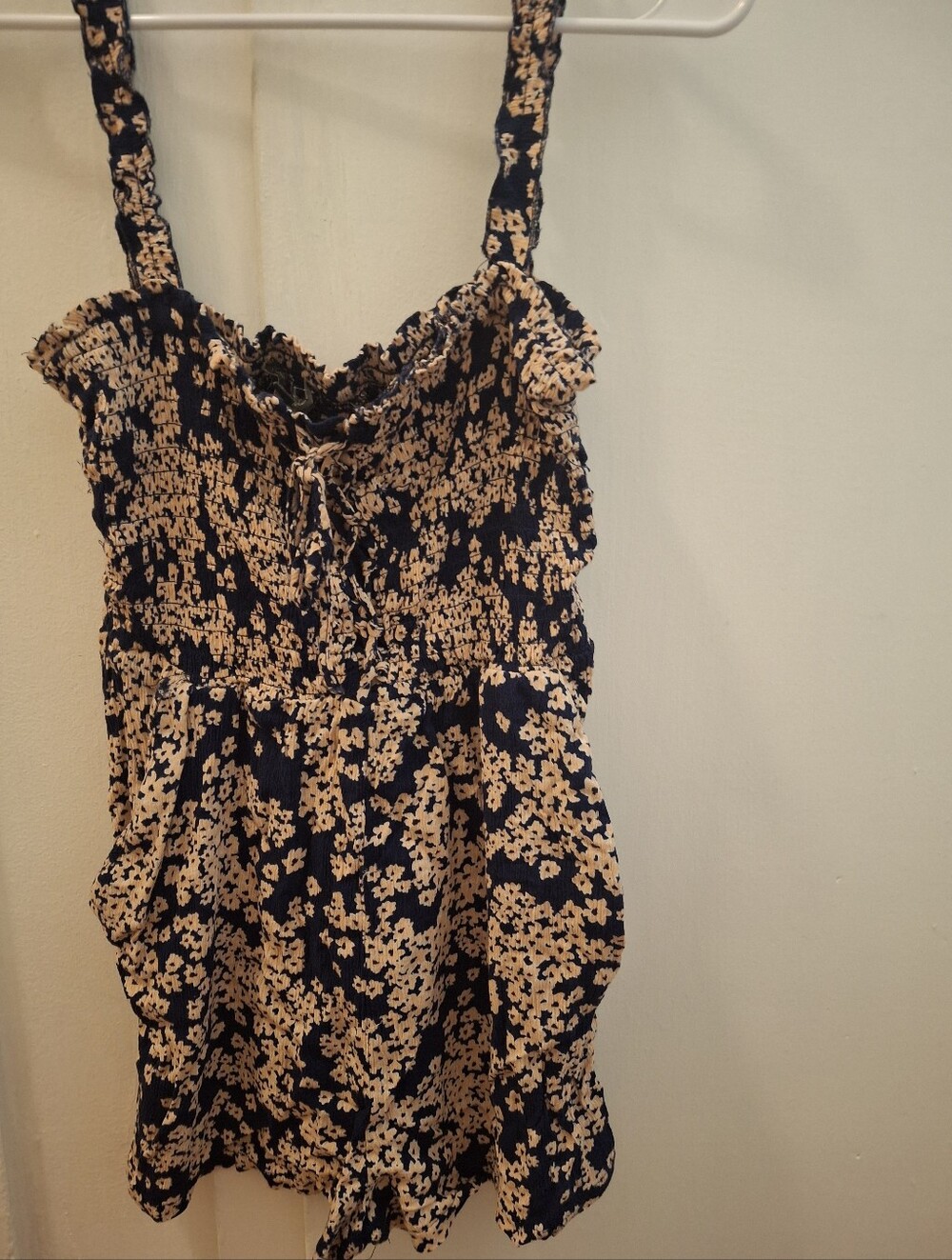 Navy Floral Smocked Romper